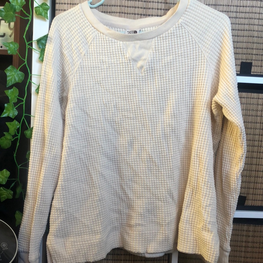 thermal knitted tan/creme north face shirt